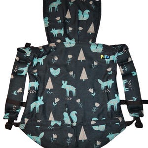 Onbuhimo, portabebés ajustable convertible Yaro Skog Duo Black Turkish Confetti, para bebés y niños pequeños, mochila