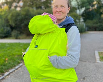 2in1  Waterproof  Windproof Softshell Babywearing Cover: Stroller & Car Seat Protection Neon Yellow