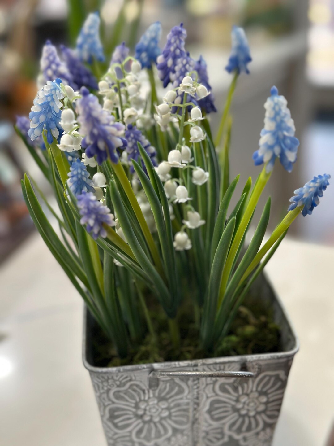 scented-faux-lily-of-the-valley-grape-hyacinth-arrangement-spring