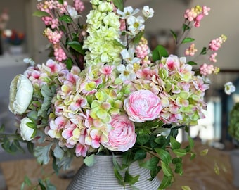 Luxury Spring Floral Arrangement Elegant Hydrangeas and Ranunculus in Textured Vase Perfect Mother’s Day or Easter Gift