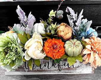 Thankful Autumn Planter Box: Thanksgiving Table Centerpiece