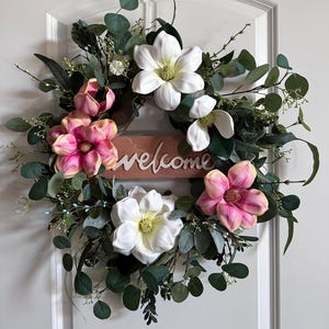 Magnolia Wreath: Handmade Floral Wall Hanging with Eucalyptus