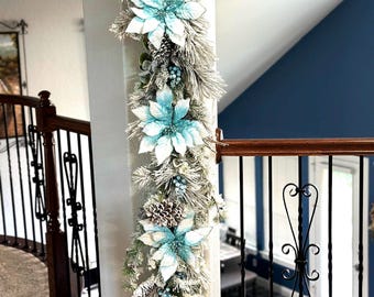 Girlande Blau: Beflocktes Tannengrn, Weihnachtsstern - Etsy.de