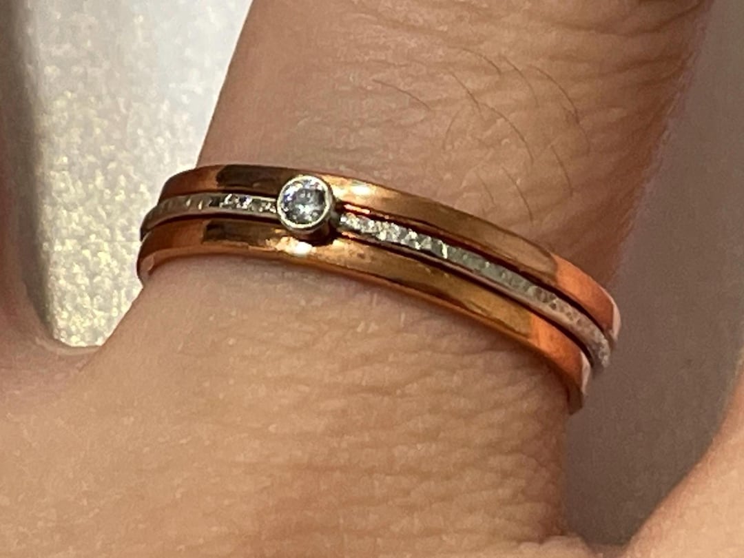 Axo Copper Stacking Rings Anniversary Ring: Sterling Silver & Quartz 3 ...