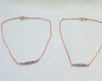 aXo Massiv Kupfer Fußkette 1 Paar Kette Minimalist Geschenk für Oma Perlen Fußkettchen Armband