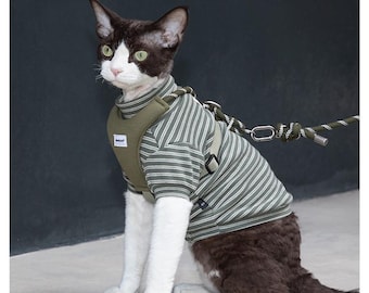 Striped Cat Shirt, Long Sleeve Cat Clothes, Soft Knit Cat Sweater, Lightweight Cat Top, Kitten Clothing, Small Dog Shirt