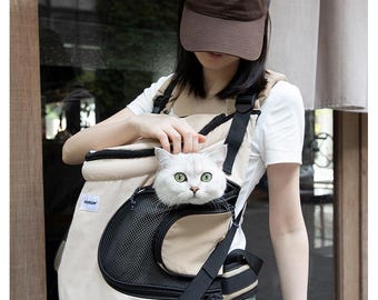Front Carry Pet Carrier Backpack, Hands-Free Cat Carrier, Small Dog Backpack Carrier, Crossbody Pet Travel Bag, Soft Front Pet Tote
