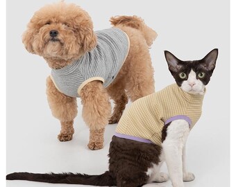 Sphynx Cat Clothes, Ribbed Shirt Designed for Hairless Cats, Color Block Sleeveless Cat Sweater, Soft Kitten Clothing