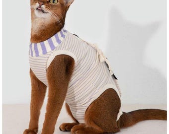 Soft Cotton Cat Recovery Suit: Surgical Wound Care Onesie