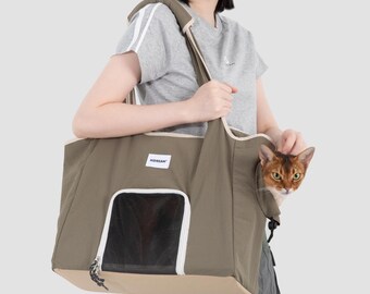 Bolso bandolera ligero e impermeable para mascotas: malla transpirable, correa de seguridad.