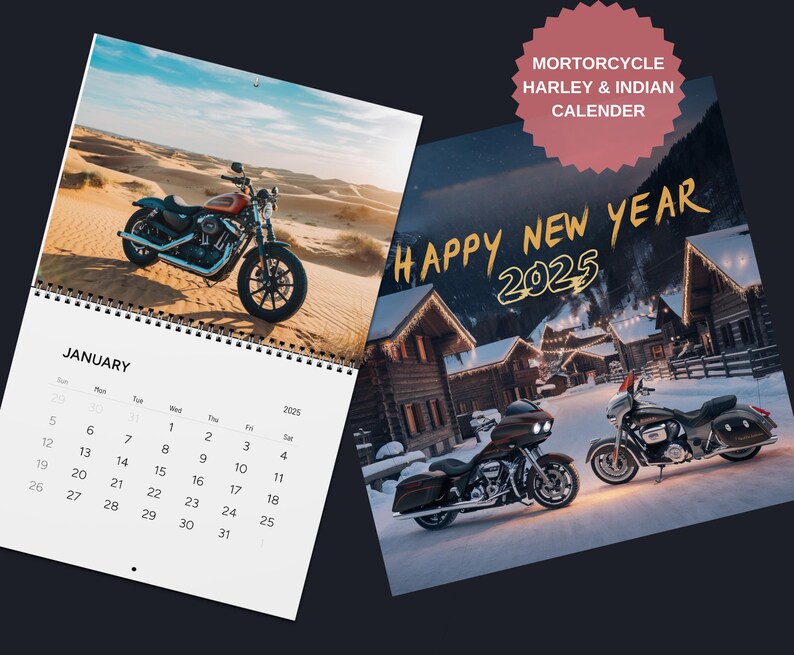 2025 Motorcycle Calendar Harley & Indian Motorcycles Art, Custom Bike