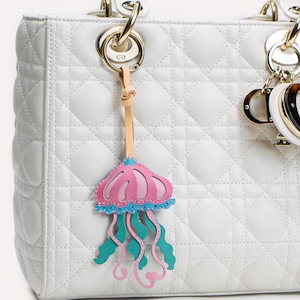 Leather JELLYFISH Bag Charm, Sea Collection Keychain, Purse Charm, Car Hanging Accessories, Unique Small Gift For Him Her