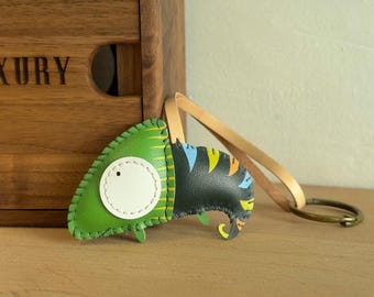Leather Chameleon Bag Charm, Lady Bug Keychain, Purse Charm, Car Hanging Accessories, Bee Unique Small Gift For Him Her