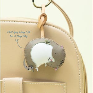 Lazy Cat Leather Bag Charm Keychain, Purse Charm, Car Hanging Accessories, Unique Small Gift For Him Her Kids Dad Mother