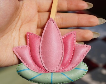 Leather LOTUS Bag Charm, Handmade Flower Collection, Orchid Keychain Purse Charm, Hanging Accessories, Floral Gift For Him Her