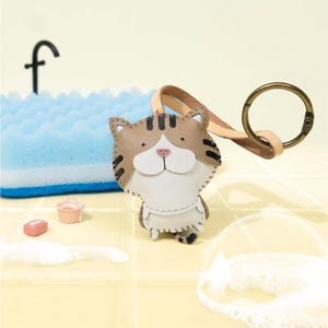 Striped Cat Leather Bag Charm Keychain, Purse Charm, Car Hanging Accessories, Unique Small Gift For Him Her Kids Dad Mother