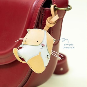 Orange Cat Leather Bag Charm Keychain, Purse Charm, Car Hanging Accessories, Unique Small Gift For Him Her Kids Dad Mother