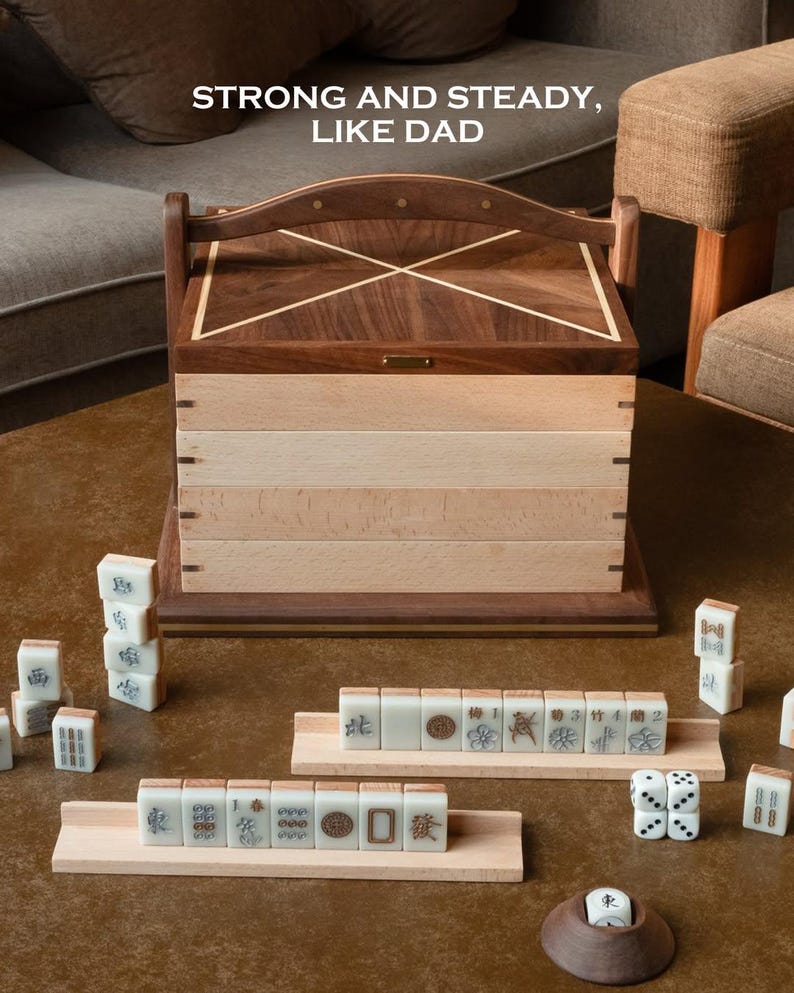 Juego de Mahjong Premium – Mahjong chino de madera con fichas de comodín, juego clásico de Pung Chow, juego de viaje de lujo, regalo único imagen 2