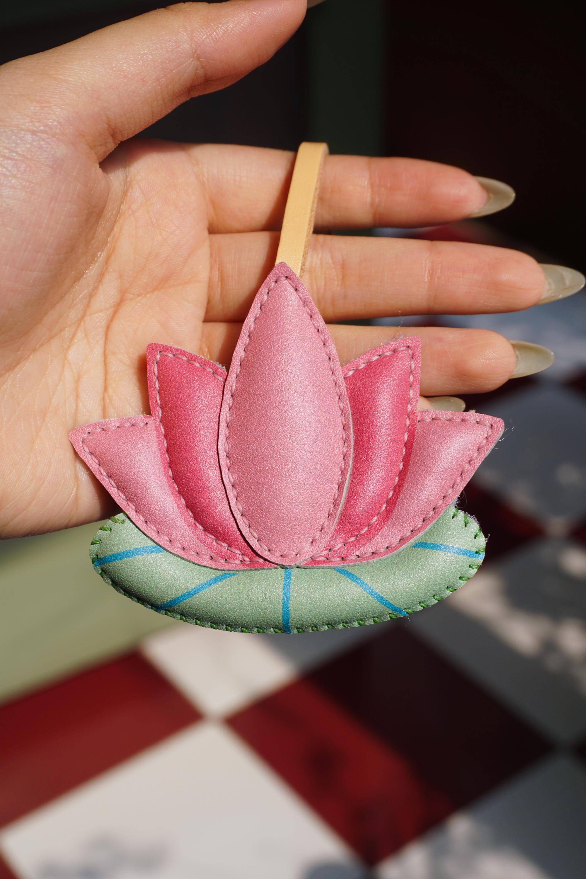 Leather HIBISCUS Bag Charm, Handmade FLOWER Collection, Orchid