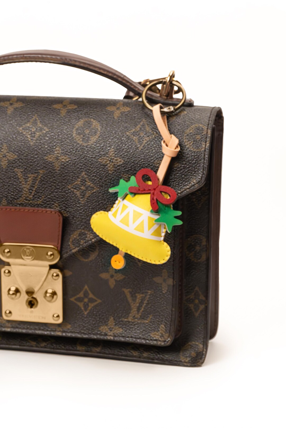 BELL Leather Bag Charm, Santa Claus Accessories Key Chain, Purse