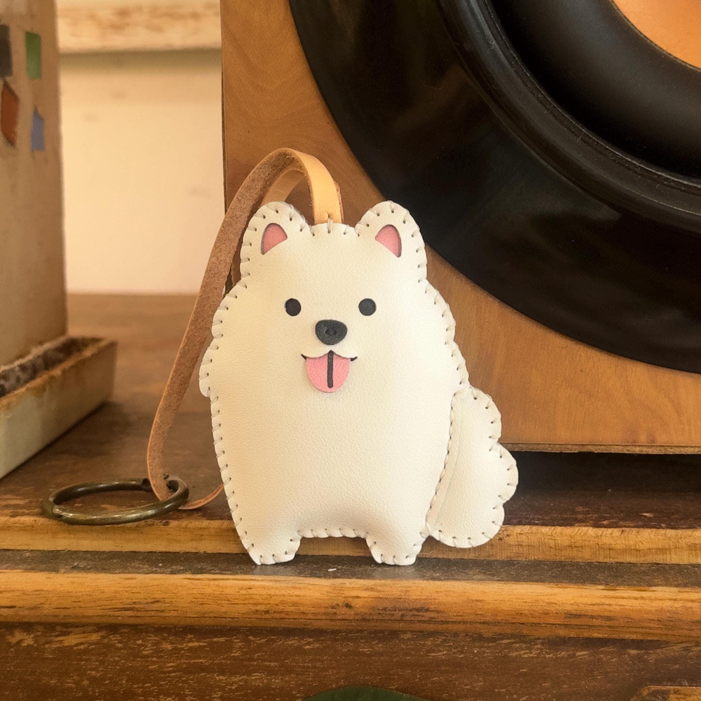 Leather Dog Collection Bag Charm, Handmade Samoyed , Poodle - Golden - Dachshund Purse Charm, Hanging Accessories, Small Gift For Him Her