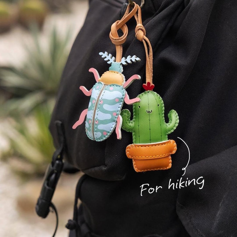 Leather INSECT Bag Charm, Lady Bug Keychain, BEAN LEAF Purse Charm, Car ...