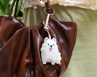 Leather Dog Collection Bag Charm, Handmade Samoyed , Poodle - Golden - Dachshund Purse Charm, Hanging Accessories, Small Gift For Him Her