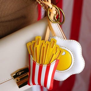 French Fries Leather Bag Charm, Food - Fried Egg Keychain, Sushi Purse Charm, Car Hanging Accessories, Unique Small Gift For Him Her