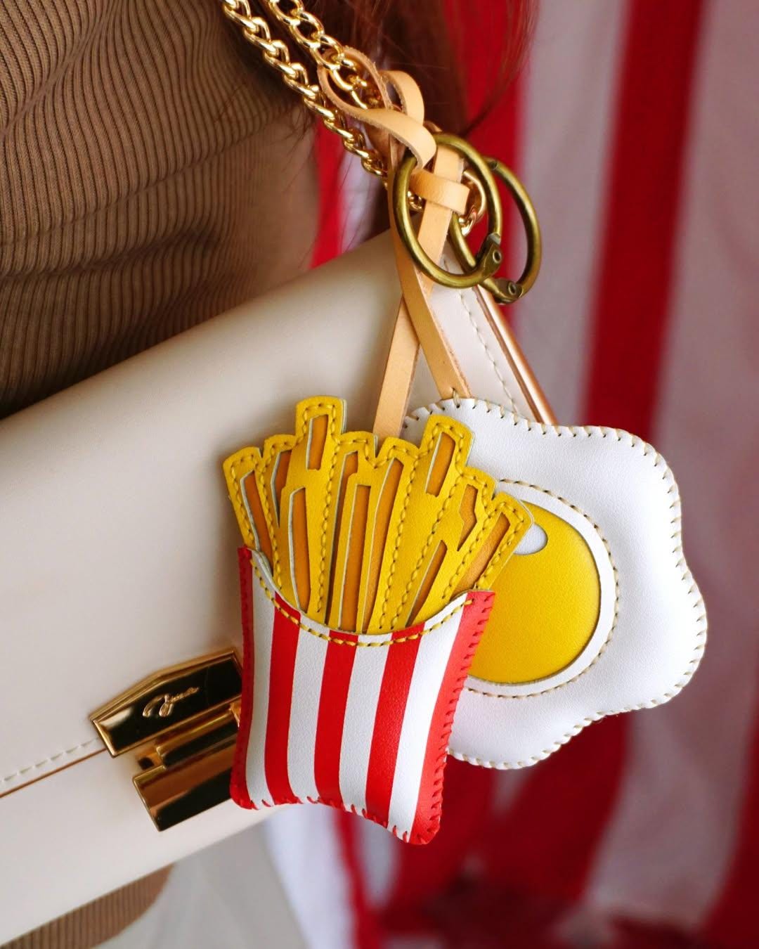 French Fries Leather Bag Charm, Food - Fried Egg Keychain, Sushi Purse Charm, Car Hanging Accessories, Unique Small Gift For Him Her