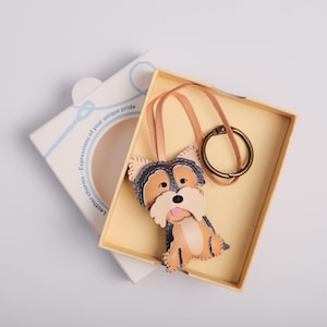 YORKIE Leather Bag Charm, Handmade Dog Collection, Purse Charms Samoyed - Schnauzer Purse Charm, Hanging Accessories, Small Gift For Him Her
