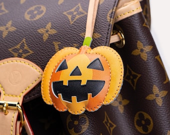 PUMPKIN Leather Bag Charm, HALLOWEEN Spooky Cute Accessories Key Chain, Purse Charm Handmade Backpack , Unique Gift For Him Her Kids Women