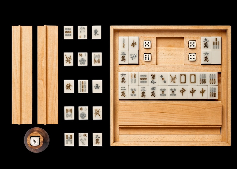 Juego de Mahjong Premium – Mahjong chino de madera con fichas de comodín, juego clásico de Pung Chow, juego de viaje de lujo, regalo único imagen 6