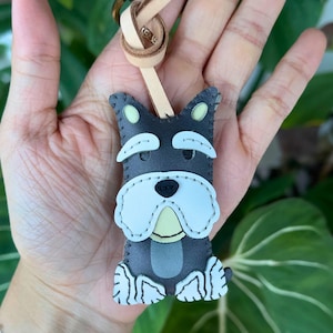 Schnauzer Leather Bag Charm, Dog Lover , Purse Charm, Keychain Accessories, Unique Small Gift For Him Her Kid Mother Dad