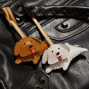 Poodle Leather Bag Charm, Brown Poodle, White Poodle, Tiger Purse Charm, Car Hanging Accessories, Unique Small Gift For Him Her