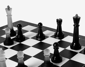 Handmade Monochrome Chess Set, Resin & Concrete Pieces, 11" Custom Walnut Chess Board, 2.75" King, Modern Luxury Decor, Premium Gift for Him