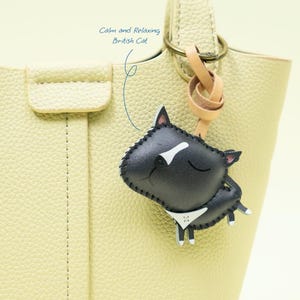 British Cat Leather Bag Charm Keychain, Purse Charm, Car Hanging Accessories, Unique Small Gift For Him Her Kids Dad Mother
