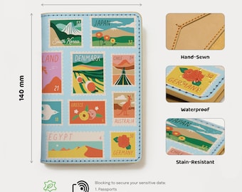 Travel Stamp Leather Passport Cover Holder Wallet - Personalized Travel Collection  Accessories - Unique Small Gift For Lover Him Her
