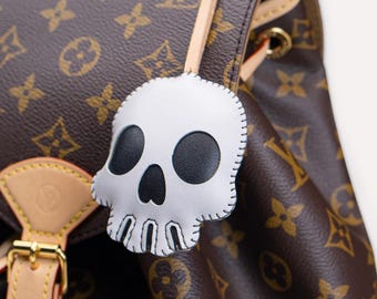 SKULL Leather Bag Charm, HALLOWEEN Spooky Cute Accessories Key Chain, Purse Charm Handmade Backpack , Unique Gift For Him Her Kids Women