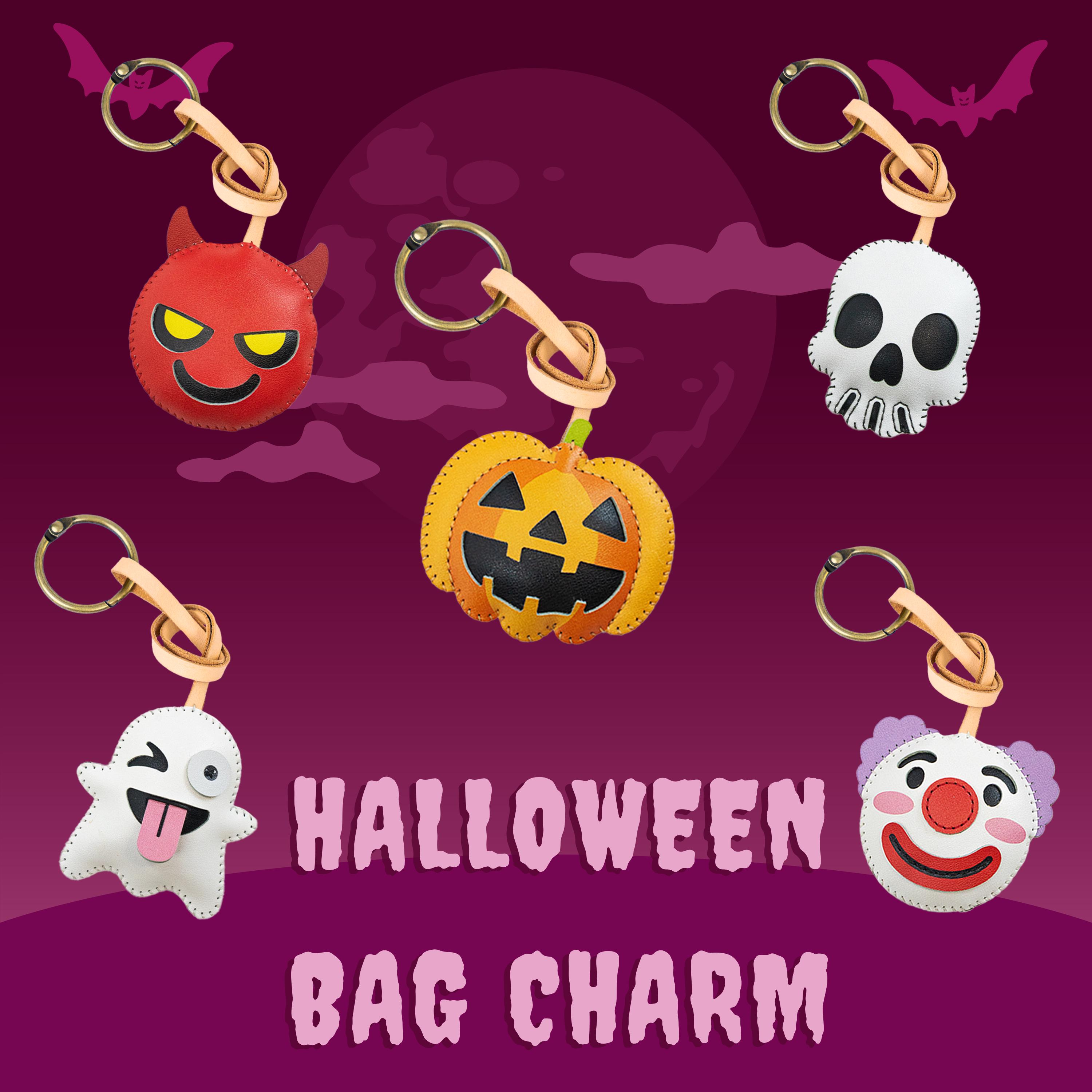 HALLOWEEN Leather Bag Charm, Spooky Cute Accessories Key Chain, Ghost Purse Charm Handmade Backpack , Skeleton Gift For Him Her Kids Women