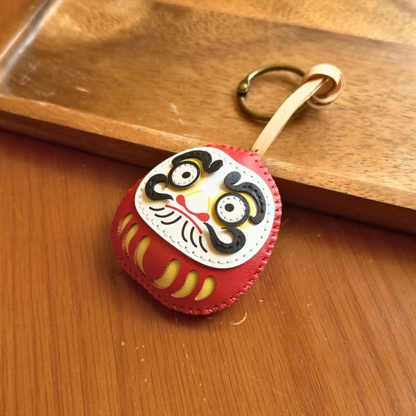 DARUMA Leather Bag Charm – Lucky Ying Yang Keychain ,Clover Ankh Purse Charm, FORTUNE  Accessories, Unique Gift for Him Her Kids Mother Dad