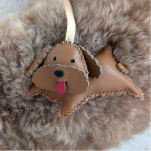 Leather BROWN POODLE Bag Charm, Handmade Dog Collection, Husky - Golden - Dachshund Purse Charm, Hanging Accessories, Small Gift For Him Her