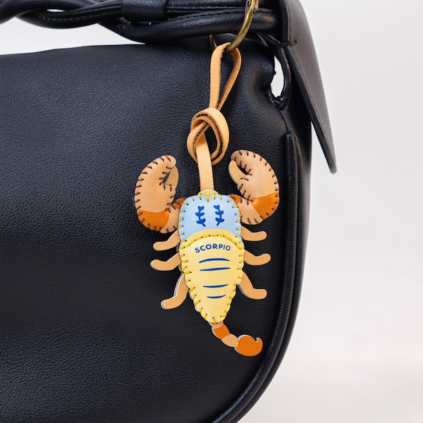 Leather SCORPIO Bag Charm, Zodiac Sign Keychain, Horoscope  Purse Charm, Car Hanging Accessories, Unique Small Gift Astrological For Him Her