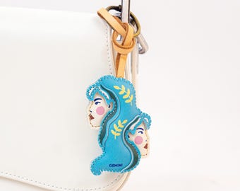 Dije de cuero para bolso GÉMINIS, llavero con el signo del zodiaco, dije para monedero del horóscopo, accesorio para colgar en el coche, pequeño regalo astrológico único para él y ella.