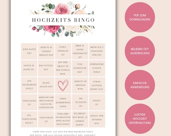 Wedding bingo | Bingo guest game | Funny wedding game for bride and groom and guests