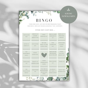 Wedding Bingo Game | Wedding Game | Game for the Bride and Groom & Guests | Wedding Bingo Template | Greenery