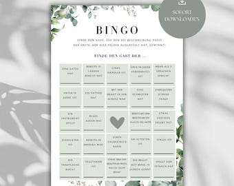 Wedding Bingo Game | Wedding Game | Game for the Bride and Groom & Guests | Wedding Bingo Template | Greenery