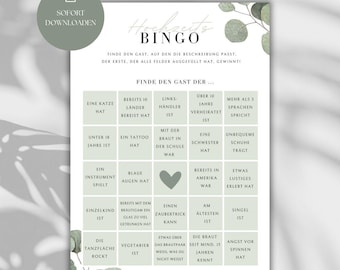 Bingo game "Find the guest" | Wedding game | Icebreaker | Game for the bride and groom & guests | Wedding bingo template | Greenery