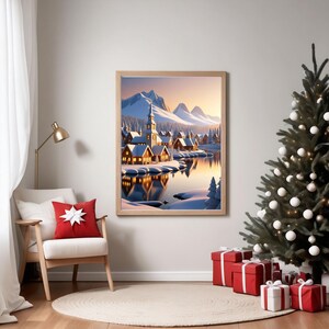 Winter Christmas Wall Art Christmas Printable with snowy landscape Digital art print December for Home Decore Winter Christmas print
