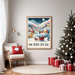 Weihnachten Nordpol Printable - Vintage Weihnachtsdekoration santa im Nordpol im Weihnachtsdorf - Weihnachtsdruck