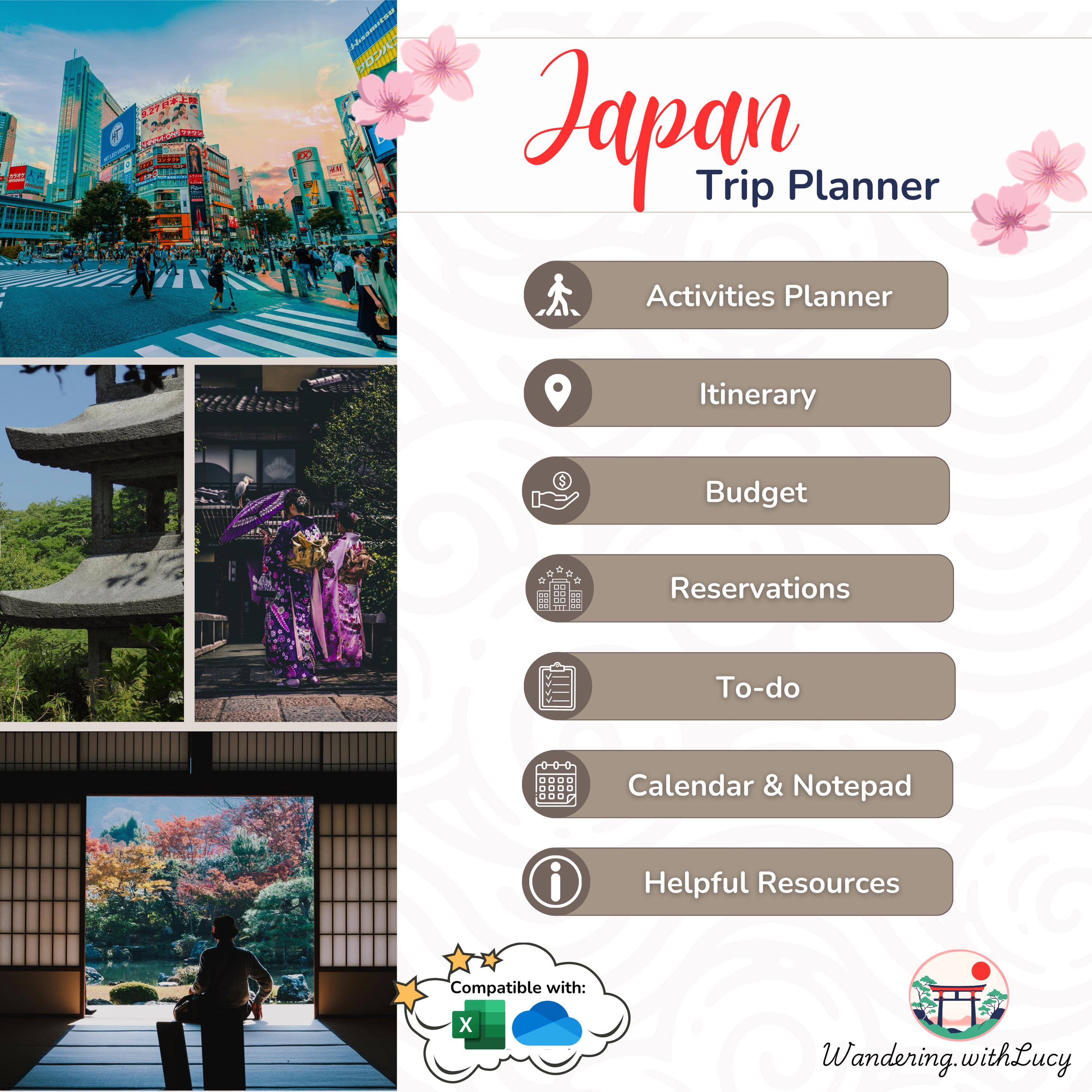 Japan Trip Planner: Excel Spreadsheet Itinerary, Budget